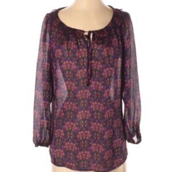 Vintage LOFT Sheer Print Blouse in Jewel Tones - Picture 9 of 11